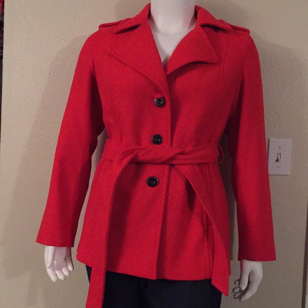 Red Old Navy pea coat.